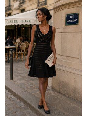 Only Hearts NYC Black Sleeveless Knit Midi Dress Cutout Stretch Rayon Size M